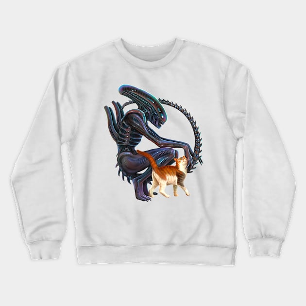 Xenomorph and Jonsey the cat Crewneck Sweatshirt by Magical Forest